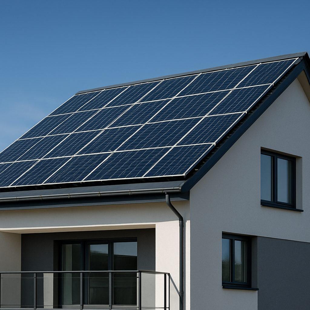 Rooftop solar panel installation on a modern residential building